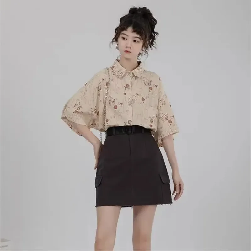 Korean Lifestyle Student - Camisas femininas veludo remendo bolso camisa